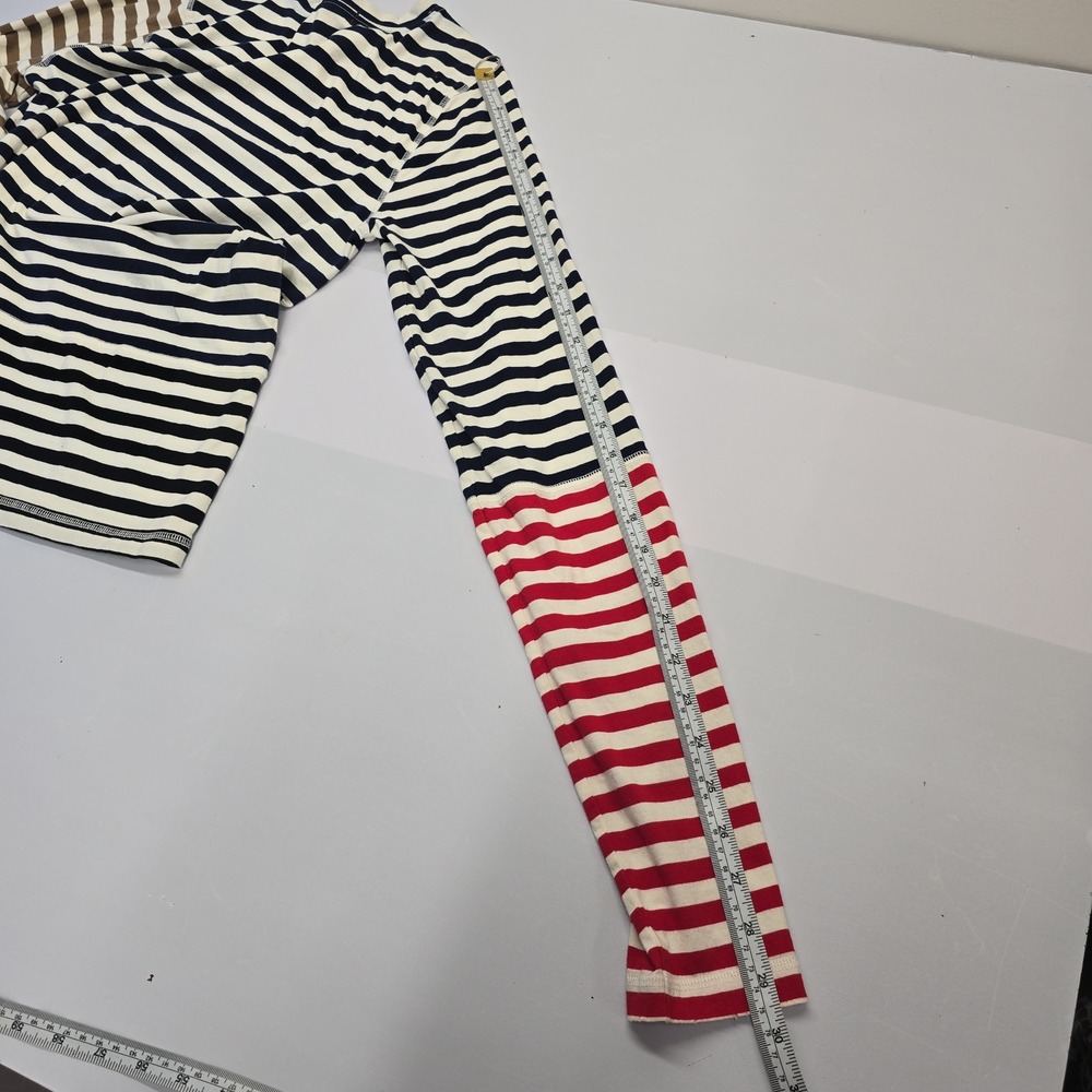 AMO Women Striped Long Sleeve Cotton Tee Shirt Navy Red Brown Mixed Stripe‎ L - Picture 5 of 9